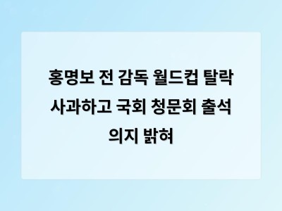 홍명보 전 감독 월드컵 탈락 사과와 국회 청문회 소식 발표