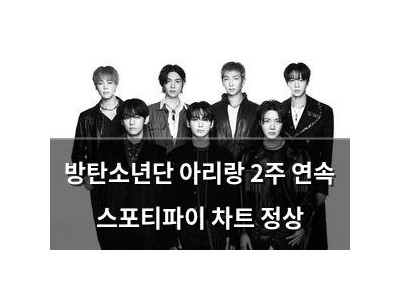 방탄소년단 아리랑 2주 연속 스포티파이 차트 정상